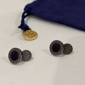 Tory Burch black and gun metal earrings